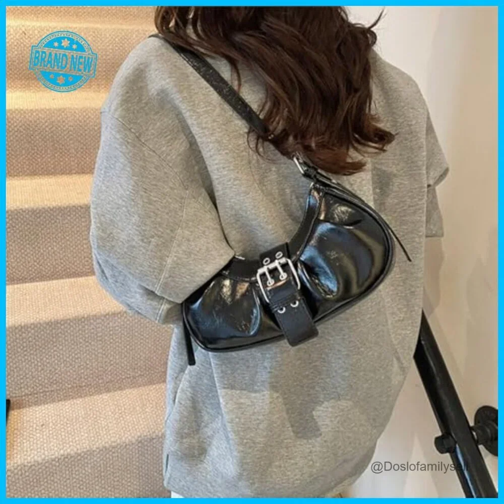 Y2K Hobo Shoulder Bag PU Leather Small Clutch Top Handle Purse Punk Vintage